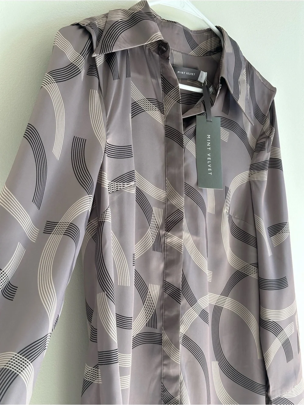 NWT Mint Velvet Remi Geo Print Shirt Size S Long Sleeve Geometric Blouse